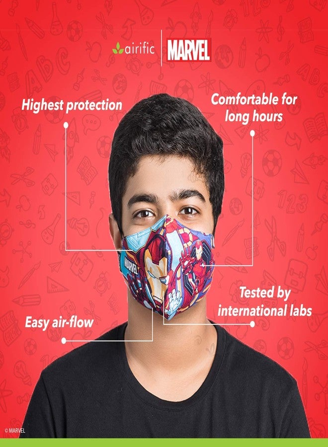 قناع Airific من NIRVANA BEING للجنسين، قابل للغسل وإعادة الاستخدام، من فئة N95 | قناع FFP2، ثلاثي الطبقات، مضاد للتلوث | شريك رسمي لمنتجات Marvel وDisney وBarbie (Ironman Grid-Medium) - Image 4